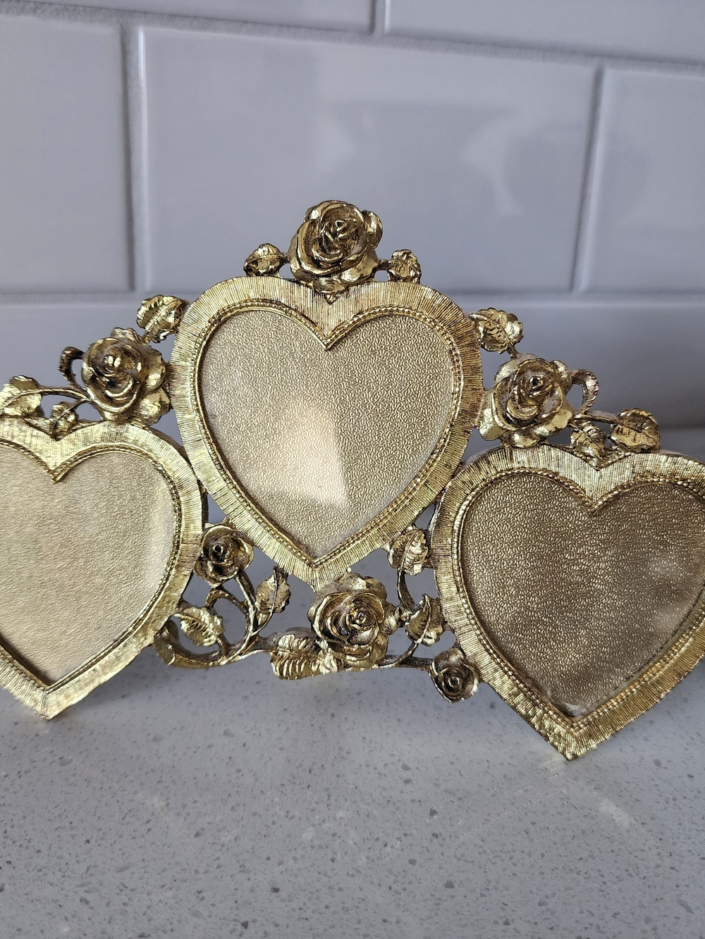 Gold Heart Floral Triple Photo Frame